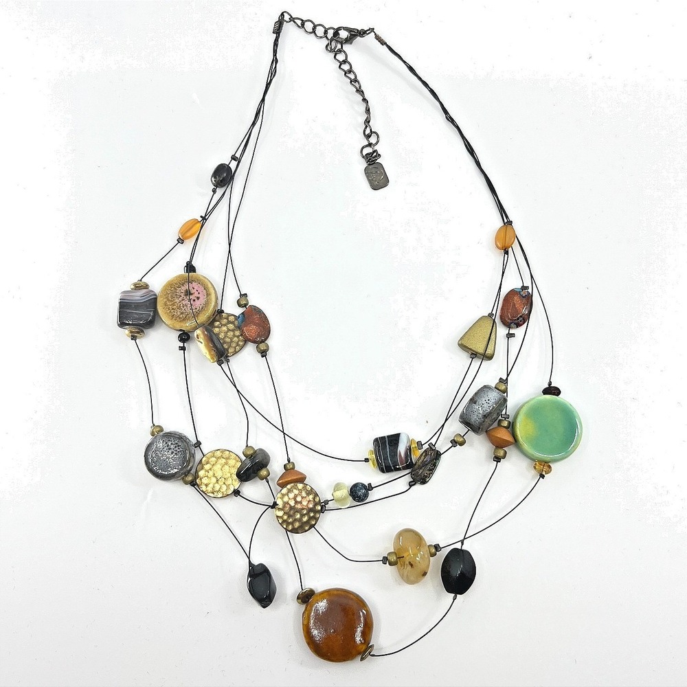 VTG You & I Multi-Strand Earth Tone Beaded Necklace - Artisan Mixed Media‎ Style